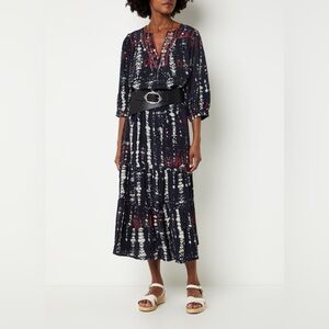 NEW BA&SH Isolde Dress Black Red Tie Dye Maxi Print Size 0 (Retail $420) NWOT